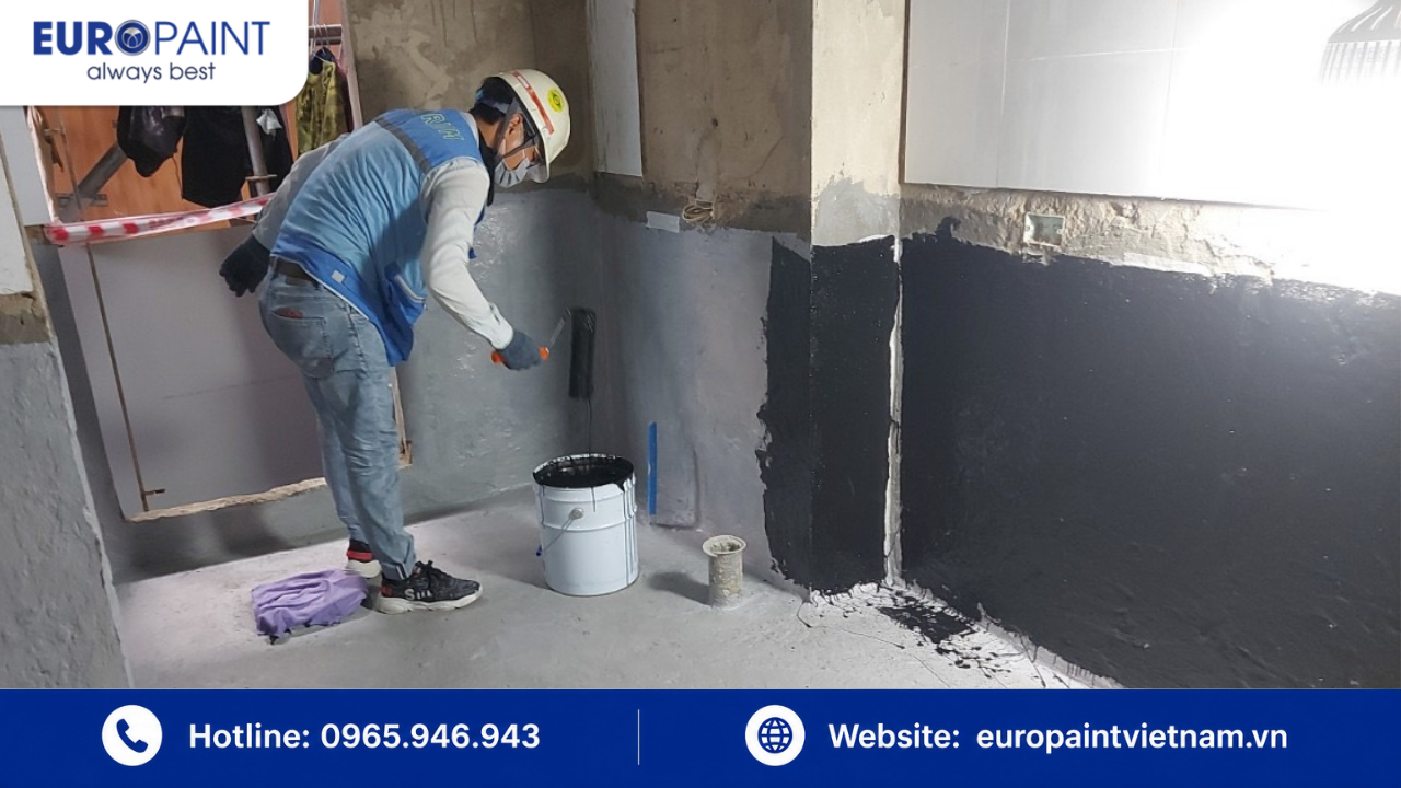Quy trình thi công chống thấm nhà vệ sinh không đục gạch chuẩn kỹ thuật Euro Paint – 5 bước đảm bảo hiệu quả bền vững.
