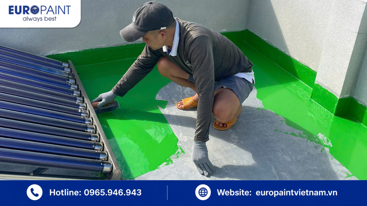 Thi công lớp chống thấm Polyurethane Euro Polymers – bước cốt lõi trong quy trình thi công chống thấm chuẩn