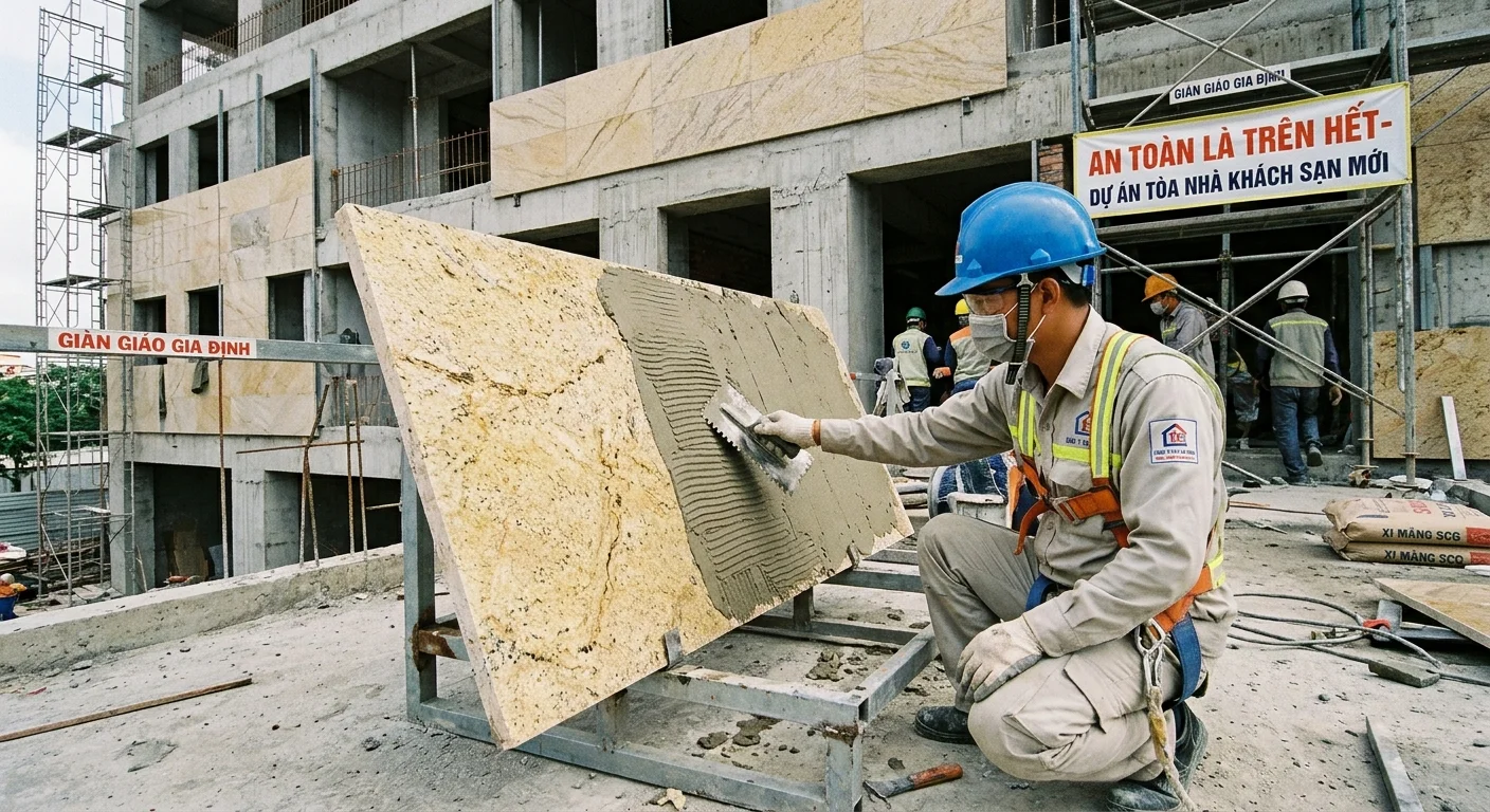 Kiểm tra độ phủ keo trên bề mặt đá
