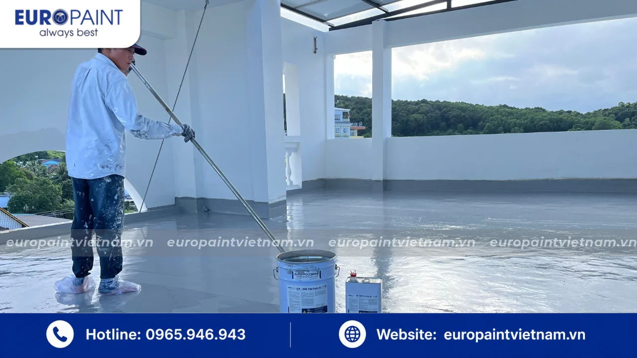 Thi công chống thấm sàn mái bê tông bằng hệ sơn Euro Polymers Polyurethane Thi công chống thấm sàn mái bê tông bằng hệ sơn Euro Polymers Polyurethane